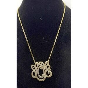 Gold Tone LOVE Script Necklace 14"-17" Romantic Pendant Monogram Style